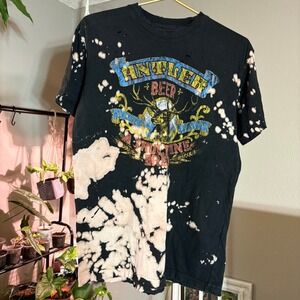 Antler Beer Graphic T-Shirt Distressed Bleach Splatter‎ Punk Rock M